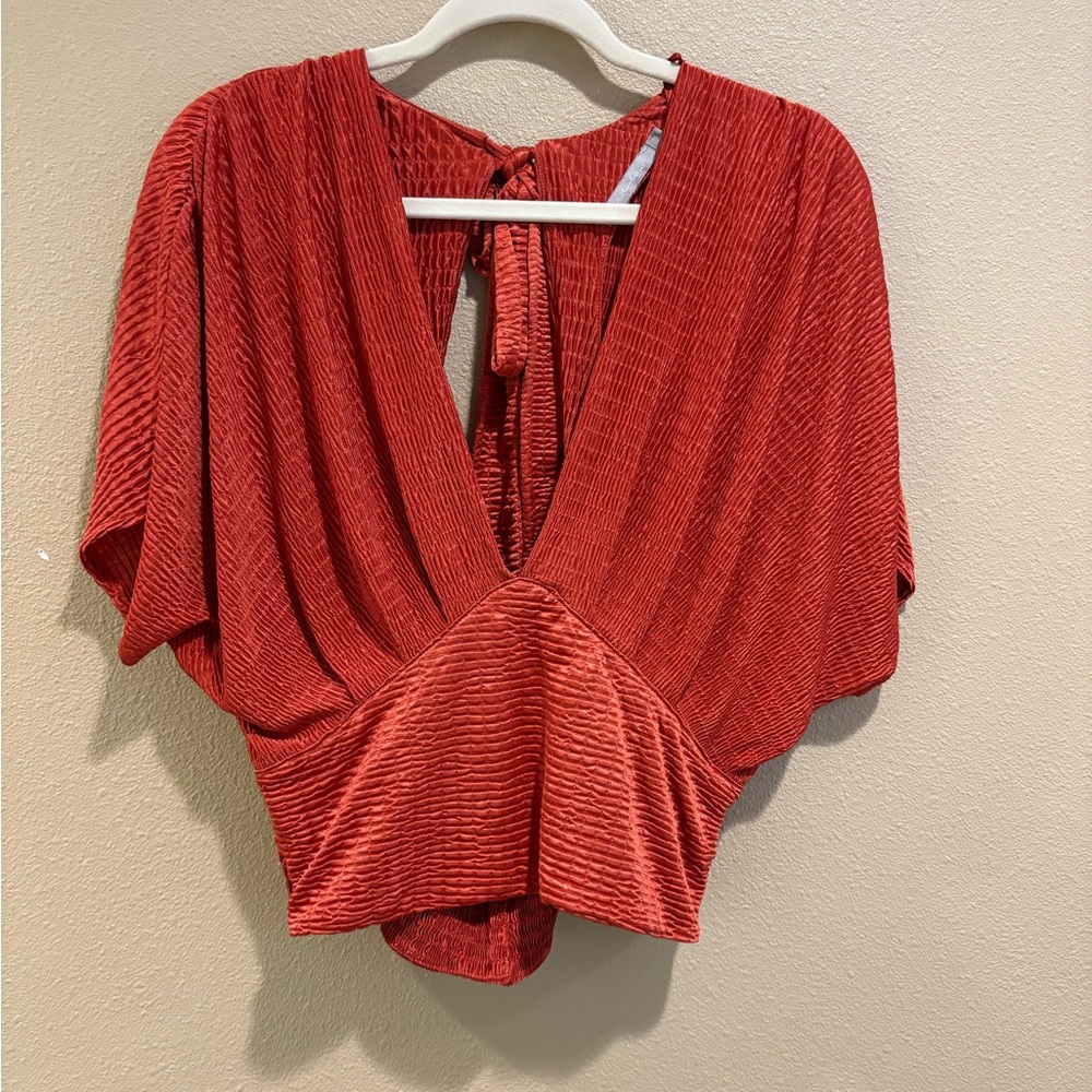 Chic Red V-Neck Women's Blouse